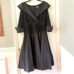 Eliza J. Black formal special occasion detailed dress shawl collar & ruching 14W